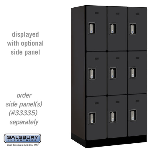 Salsbury 12" Wide Triple Tier Designer Wood Locker - 3 Wide - 6 Feet High - 21 Inches Deep - Black - Silver Electronic Locks - Sweatfully