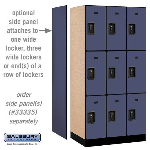 Salsbury 12" Wide Triple Tier Designer Wood Locker - 3 Wide - 6 Feet High - 21 Inches Deep - Blue - Black Resettable Combination Locks - Sweatfully