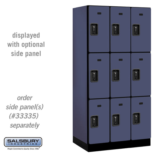Salsbury 12" Wide Triple Tier Designer Wood Locker - 3 Wide - 6 Feet High - 21 Inches Deep - Blue - Black Resettable Combination Locks - Sweatfully
