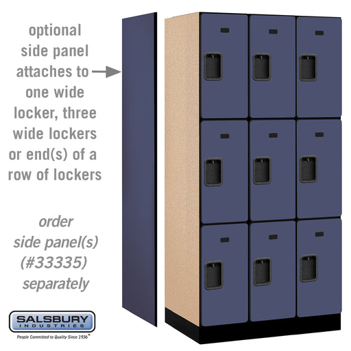 Salsbury 12" Wide Triple Tier Designer Wood Locker - 3 Wide - 6 Feet High - 21 Inches Deep - Blue - Hasps - Sweatfully