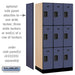 Salsbury 12" Wide Triple Tier Designer Wood Locker - 3 Wide - 6 Feet High - 21 Inches Deep - Blue - Hasps - Sweatfully