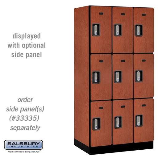 Salsbury 12" Wide Triple Tier Designer Wood Locker - 3 Wide - 6 Feet High - 21 Inches Deep - Cherry - Silver Electronic Locks - Sweatfully