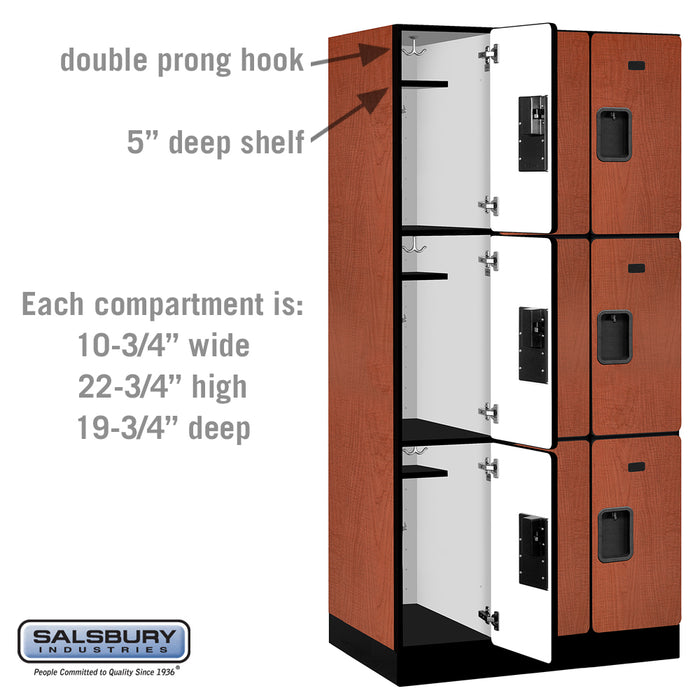 Salsbury 12" Wide Triple Tier Designer Wood Locker - 3 Wide - 6 Feet High - 21 Inches Deep - Cherry - Hasps - Sweatfully