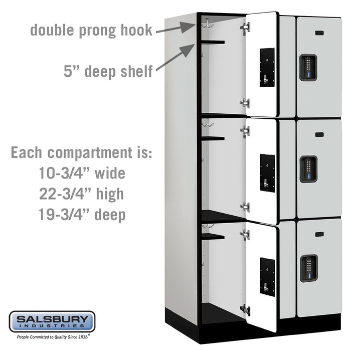 Salsbury 12" Wide Triple Tier Designer Wood Locker - 3 Wide - 6 Feet High - 21 Inches Deep - Gray - Black Electronic Locks - Sweatfully
