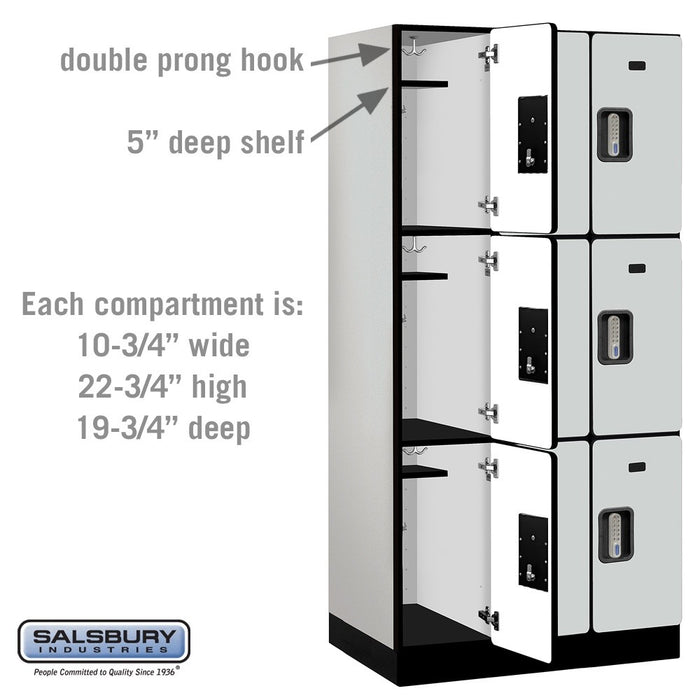 Salsbury 12" Wide Triple Tier Designer Wood Locker - 3 Wide - 6 Feet High - 21 Inches Deep - Gray - Silver Electronic Locks - Sweatfully