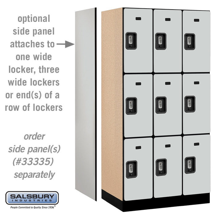 Salsbury 12" Wide Triple Tier Designer Wood Locker - 3 Wide - 6 Feet High - 21 Inches Deep - Gray - Silver Resettable Combination Locks - Sweatfully