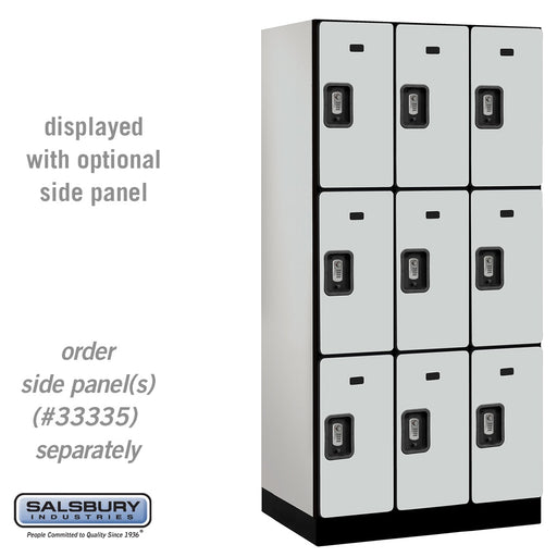 Salsbury 12" Wide Triple Tier Designer Wood Locker - 3 Wide - 6 Feet High - 21 Inches Deep - Gray - Silver Resettable Combination Locks - Sweatfully