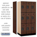 Salsbury 12" Wide Triple Tier Designer Wood Locker - 3 Wide - 6 Feet High - 21 Inches Deep - Mahogany - Black Electronic Locks - Sweatfully