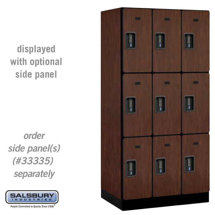 Salsbury 12" Wide Triple Tier Designer Wood Locker - 3 Wide - 6 Feet High - 21 Inches Deep - Mahogany - Black Electronic Locks - Sweatfully