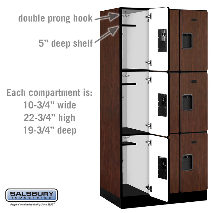 Salsbury 12" Wide Triple Tier Designer Wood Locker - 3 Wide - 6 Feet High - 21 Inches Deep - Mahogany - Hasps - Sweatfully