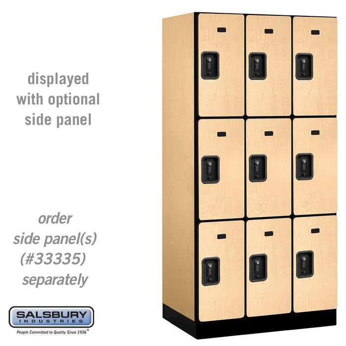 Salsbury 12" Wide Triple Tier Designer Wood Locker - 3 Wide - 6 Feet High - 21 Inches Deep - Maple - Black Resettable Combination Locks - Sweatfully