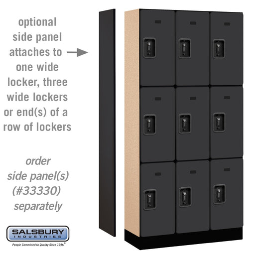 Salsbury 12" Wide Triple Tier Designer Wood Locker - 3 Wide - 6 Feet High - 15 Inches Deep - Black - Black Resettable Combination Locks - Sweatfully