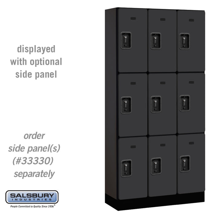 Salsbury 12" Wide Triple Tier Designer Wood Locker - 3 Wide - 6 Feet High - 15 Inches Deep - Black - Black Resettable Combination Locks - Sweatfully