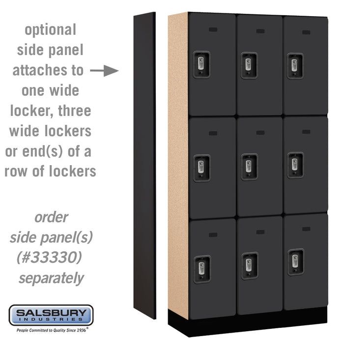 Salsbury 12" Wide Triple Tier Designer Wood Locker - 3 Wide - 6 Feet High - 15 Inches Deep - Black - Silver Resettable Combination Locks - Sweatfully