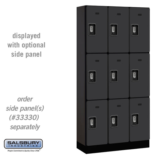 Salsbury 12" Wide Triple Tier Designer Wood Locker - 3 Wide - 6 Feet High - 15 Inches Deep - Black - Silver Resettable Combination Locks - Sweatfully