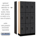 Salsbury 12" Wide Triple Tier Designer Wood Locker - 3 Wide - 6 Feet High - 15 Inches Deep - Black - Hasps - Sweatfully
