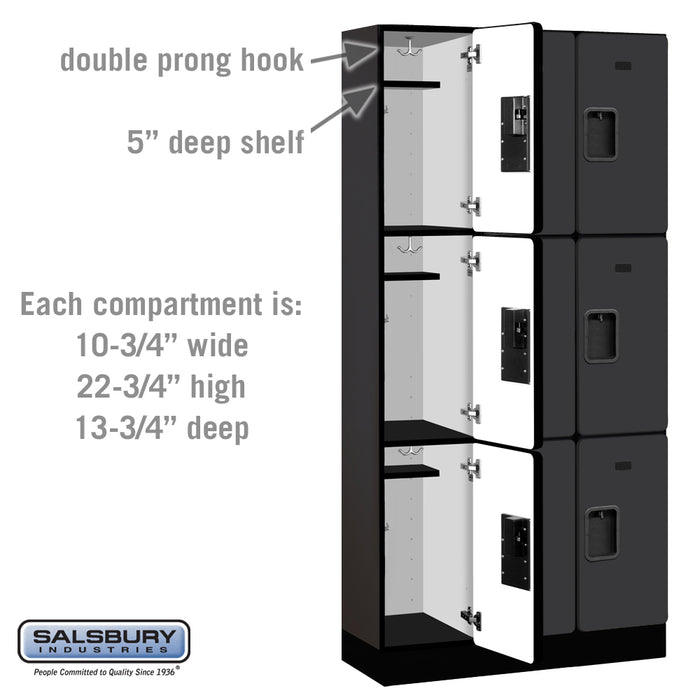 Salsbury 12" Wide Triple Tier Designer Wood Locker - 3 Wide - 6 Feet High - 15 Inches Deep - Black - Hasps - Sweatfully