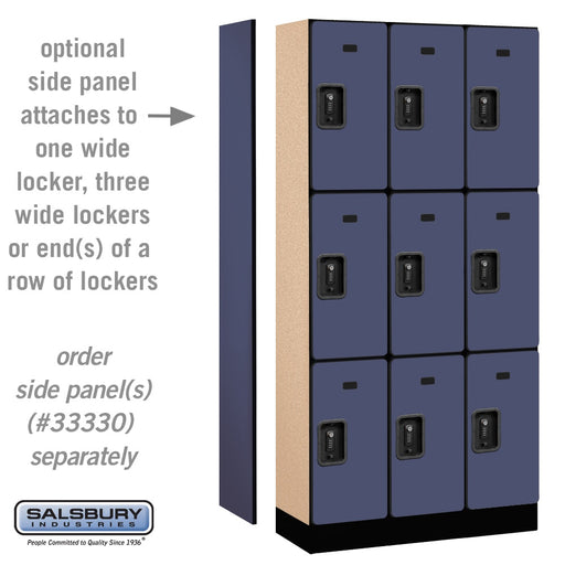 Salsbury 12" Wide Triple Tier Designer Wood Locker - 3 Wide - 6 Feet High - 15 Inches Deep - Blue - Black Resettable Combination Locks - Sweatfully