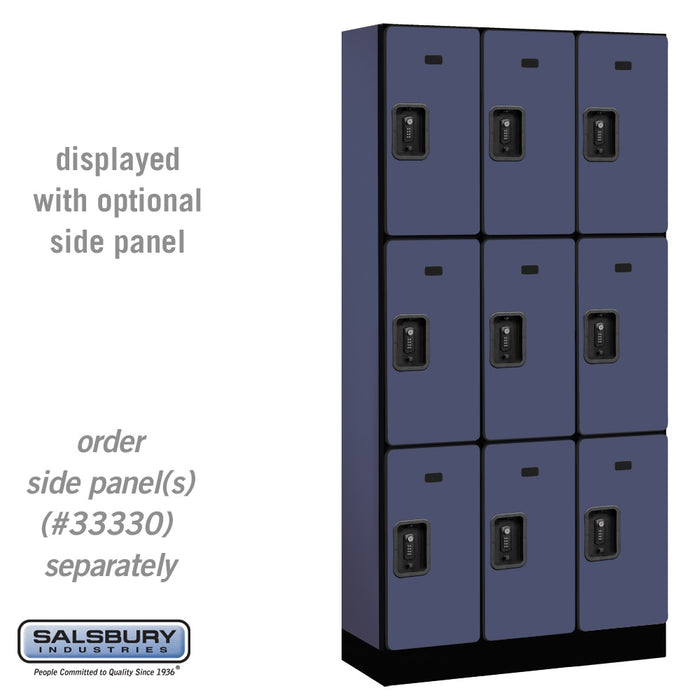 Salsbury 12" Wide Triple Tier Designer Wood Locker - 3 Wide - 6 Feet High - 15 Inches Deep - Blue - Black Resettable Combination Locks - Sweatfully