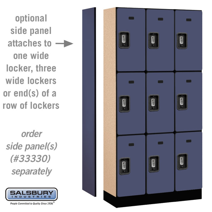 Salsbury 12" Wide Triple Tier Designer Wood Locker - 3 Wide - 6 Feet High - 15 Inches Deep - Blue - Silver Resettable Combination Locks - Sweatfully
