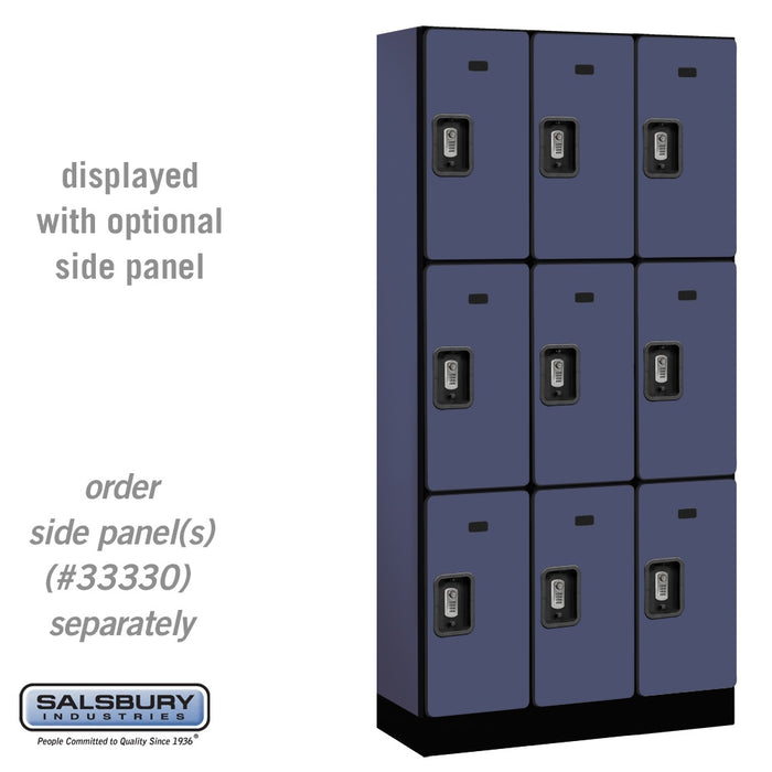Salsbury 12" Wide Triple Tier Designer Wood Locker - 3 Wide - 6 Feet High - 15 Inches Deep - Blue - Silver Resettable Combination Locks - Sweatfully