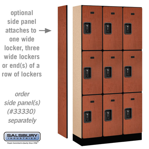 Salsbury 12" Wide Triple Tier Designer Wood Locker - 3 Wide - 6 Feet High - 15 Inches Deep - Cherry - Black Resettable Combination Locks - Sweatfully