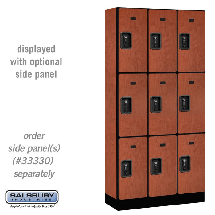 Salsbury 12" Wide Triple Tier Designer Wood Locker - 3 Wide - 6 Feet High - 15 Inches Deep - Cherry - Black Resettable Combination Locks - Sweatfully