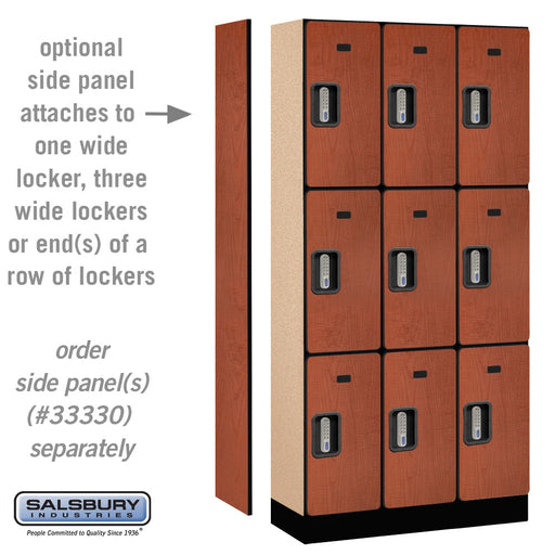 Salsbury 12" Wide Triple Tier Designer Wood Locker - 3 Wide - 6 Feet High - 15 Inches Deep - Cherry - Silver Electronic Locks - Sweatfully