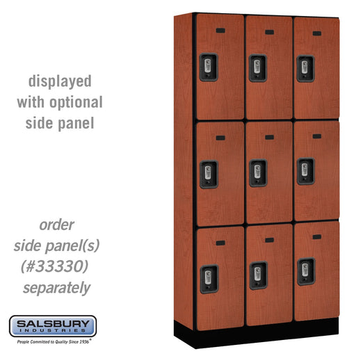 Salsbury 12" Wide Triple Tier Designer Wood Locker - 3 Wide - 6 Feet High - 15 Inches Deep - Cherry - Silver Resettable Combination Locks - Sweatfully