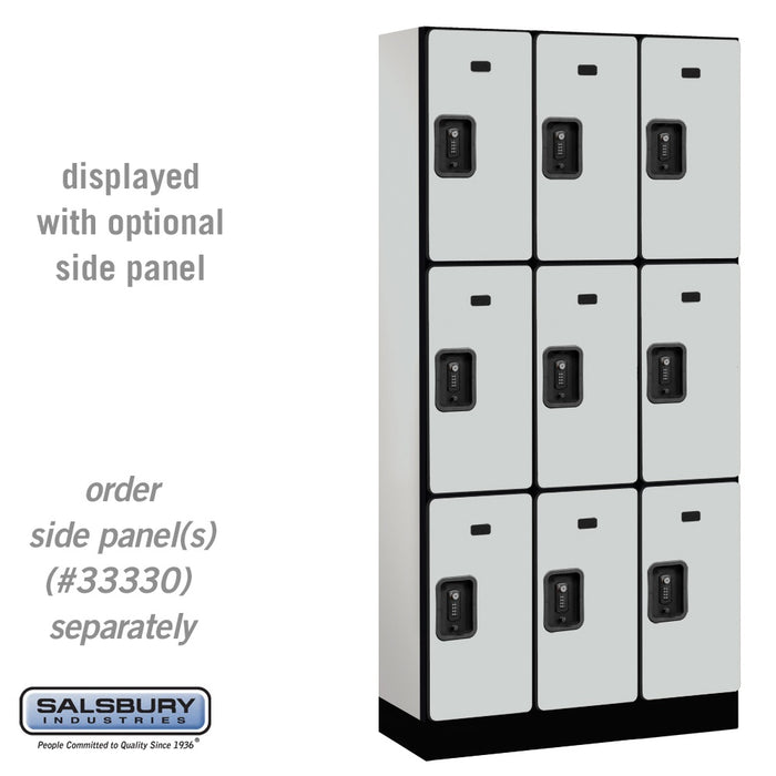Salsbury 12" Wide Triple Tier Designer Wood Locker - 3 Wide - 6 Feet High - 15 Inches Deep - Gray - Black Resettable Combination Locks - Sweatfully