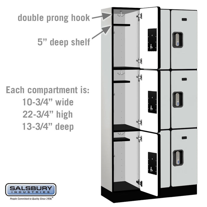 Salsbury 12" Wide Triple Tier Designer Wood Locker - 3 Wide - 6 Feet High - 15 Inches Deep - Gray - Silver Electronic Locks - Sweatfully