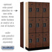 Salsbury 12" Wide Triple Tier Designer Wood Locker - 3 Wide - 6 Feet High - 15 Inches Deep - Mahogany - Black Electronic Locks - Sweatfully