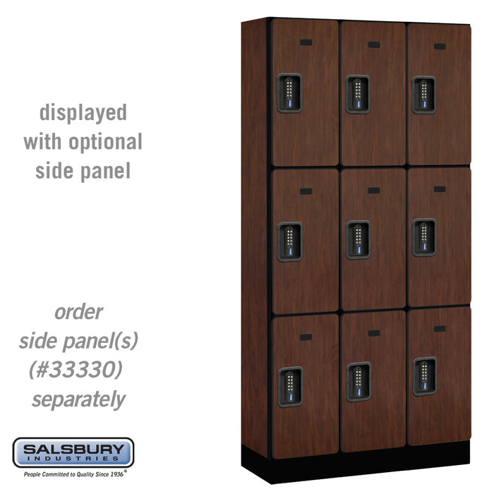Salsbury 12" Wide Triple Tier Designer Wood Locker - 3 Wide - 6 Feet High - 15 Inches Deep - Mahogany - Black Electronic Locks - Sweatfully