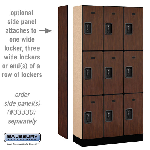 Salsbury 12" Wide Triple Tier Designer Wood Locker - 3 Wide - 6 Feet High - 15 Inches Deep - Mahogany - Black Resettable Combination Locks - Sweatfully