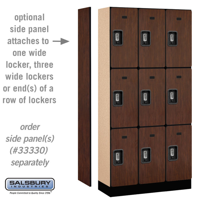 Salsbury 12" Wide Triple Tier Designer Wood Locker - 3 Wide - 6 Feet High - 15 Inches Deep - Mahogany - Silver Resettable Combination Locks - Sweatfully