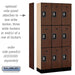Salsbury 12" Wide Triple Tier Designer Wood Locker - 3 Wide - 6 Feet High - 15 Inches Deep - Mahogany - Silver Resettable Combination Locks - Sweatfully