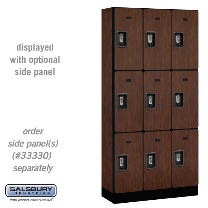 Salsbury 12" Wide Triple Tier Designer Wood Locker - 3 Wide - 6 Feet High - 15 Inches Deep - Mahogany - Silver Resettable Combination Locks - Sweatfully