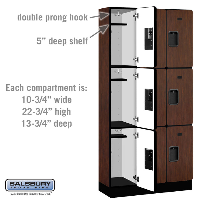Salsbury 12" Wide Triple Tier Designer Wood Locker - 3 Wide - 6 Feet High - 15 Inches Deep - Mahogany - Hasps - Sweatfully