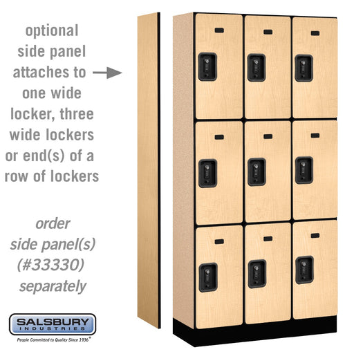 Salsbury 12" Wide Triple Tier Designer Wood Locker - 3 Wide - 6 Feet High - 15 Inches Deep - Maple - Black Resettable Combination Locks - Sweatfully