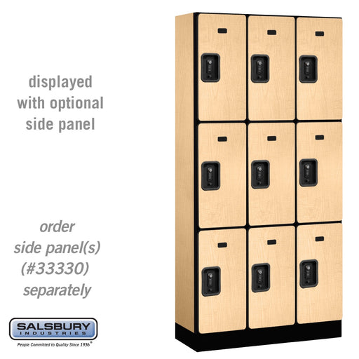 Salsbury 12" Wide Triple Tier Designer Wood Locker - 3 Wide - 6 Feet High - 15 Inches Deep - Maple - Black Resettable Combination Locks - Sweatfully