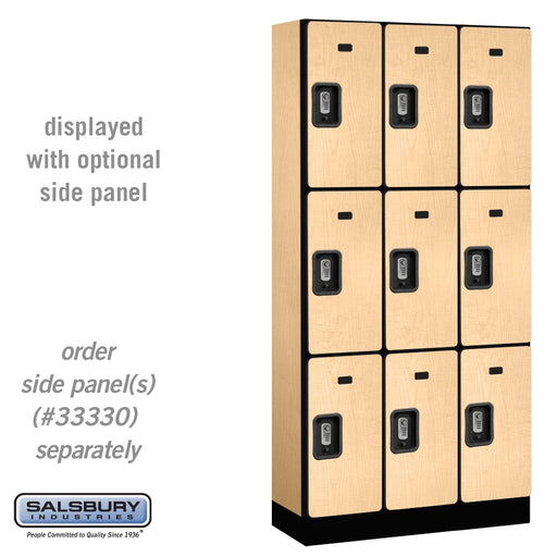 Salsbury 12" Wide Triple Tier Designer Wood Locker - 3 Wide - 6 Feet High - 15 Inches Deep - Maple - Silver Resettable Combination Locks - Sweatfully