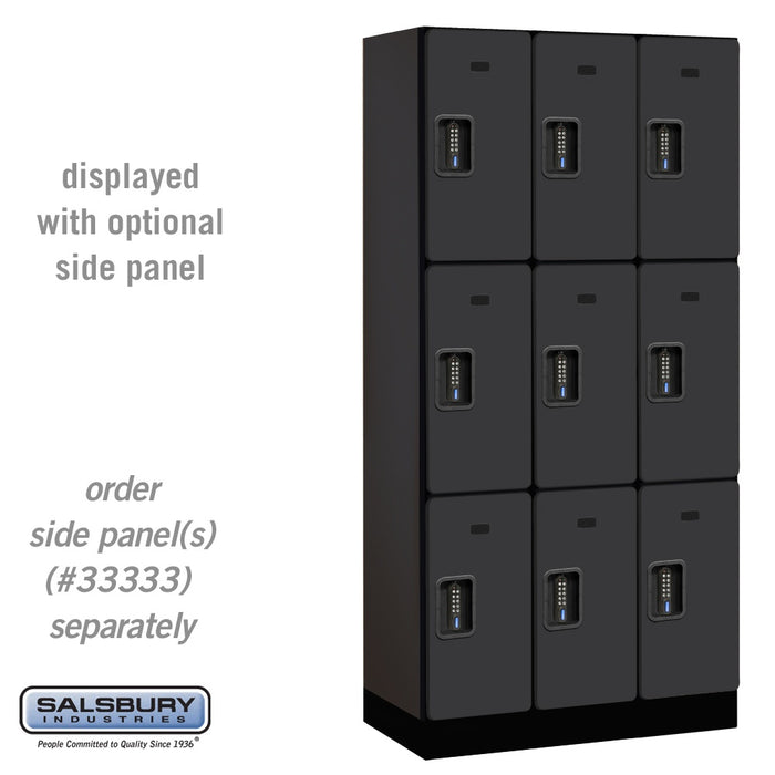 Salsbury 12" Wide Triple Tier Designer Wood Locker - 3 Wide - 6 Feet High - 18 Inches Deep - Black - Black Electronic Locks - Sweatfully