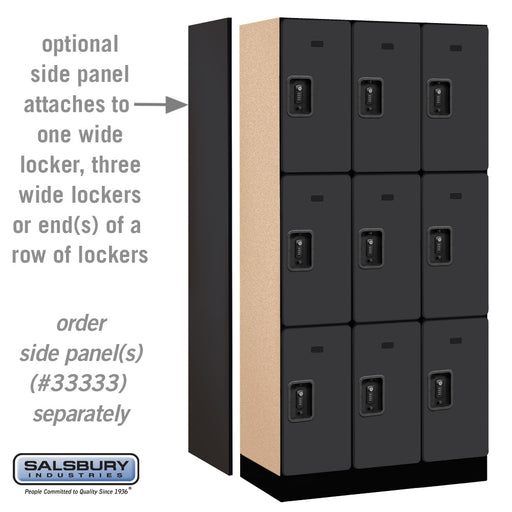 Salsbury 12" Wide Triple Tier Designer Wood Locker - 3 Wide - 6 Feet High - 18 Inches Deep - Black - Black Resettable Combination Locks - Sweatfully