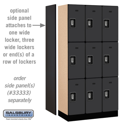 Salsbury 12" Wide Triple Tier Designer Wood Locker - 3 Wide - 6 Feet High - 18 Inches Deep - Black - Silver Resettable Combination Locks - Sweatfully