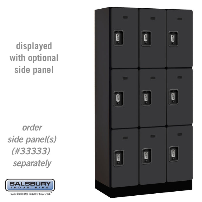 Salsbury 12" Wide Triple Tier Designer Wood Locker - 3 Wide - 6 Feet High - 18 Inches Deep - Black - Silver Resettable Combination Locks - Sweatfully