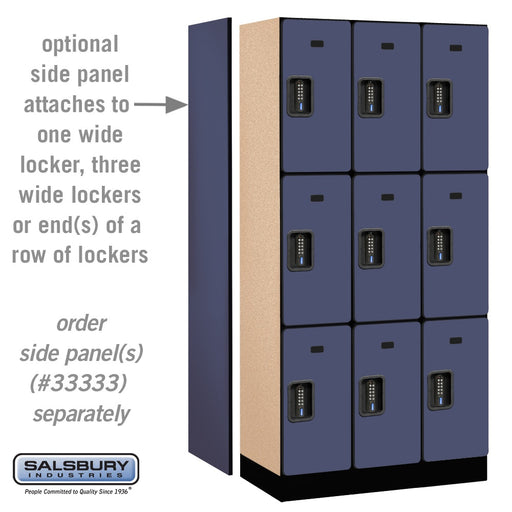 Salsbury 12" Wide Triple Tier Designer Wood Locker - 3 Wide - 6 Feet High - 18 Inches Deep - Blue - Black Electronic Locks - Sweatfully