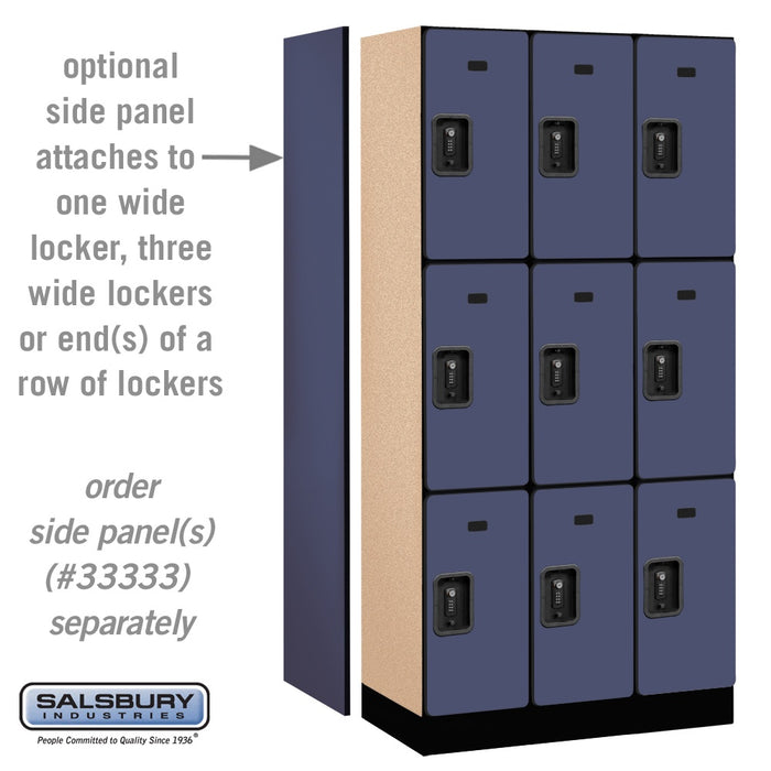 Salsbury 12" Wide Triple Tier Designer Wood Locker - 3 Wide - 6 Feet High - 18 Inches Deep - Blue - Black Resettable Combination Locks - Sweatfully