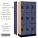 Salsbury 12" Wide Triple Tier Designer Wood Locker - 3 Wide - 6 Feet High - 18 Inches Deep - Blue - Black Resettable Combination Locks - Sweatfully