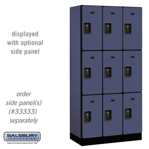 Salsbury 12" Wide Triple Tier Designer Wood Locker - 3 Wide - 6 Feet High - 18 Inches Deep - Blue - Black Resettable Combination Locks - Sweatfully