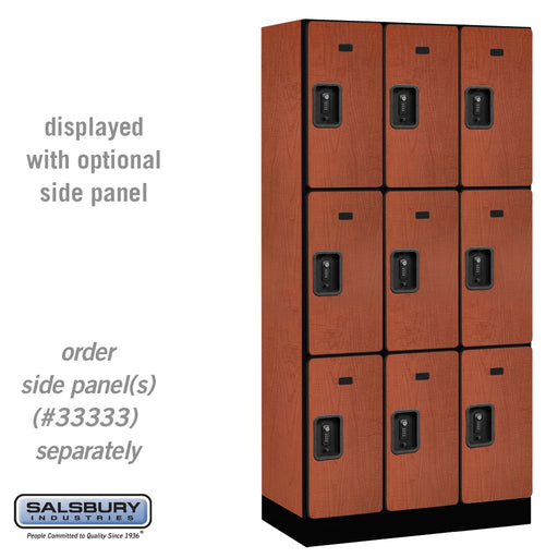 Salsbury 12" Wide Triple Tier Designer Wood Locker - 3 Wide - 6 Feet High - 18 Inches Deep - Cherry - Black Resettable Combination Locks - Sweatfully